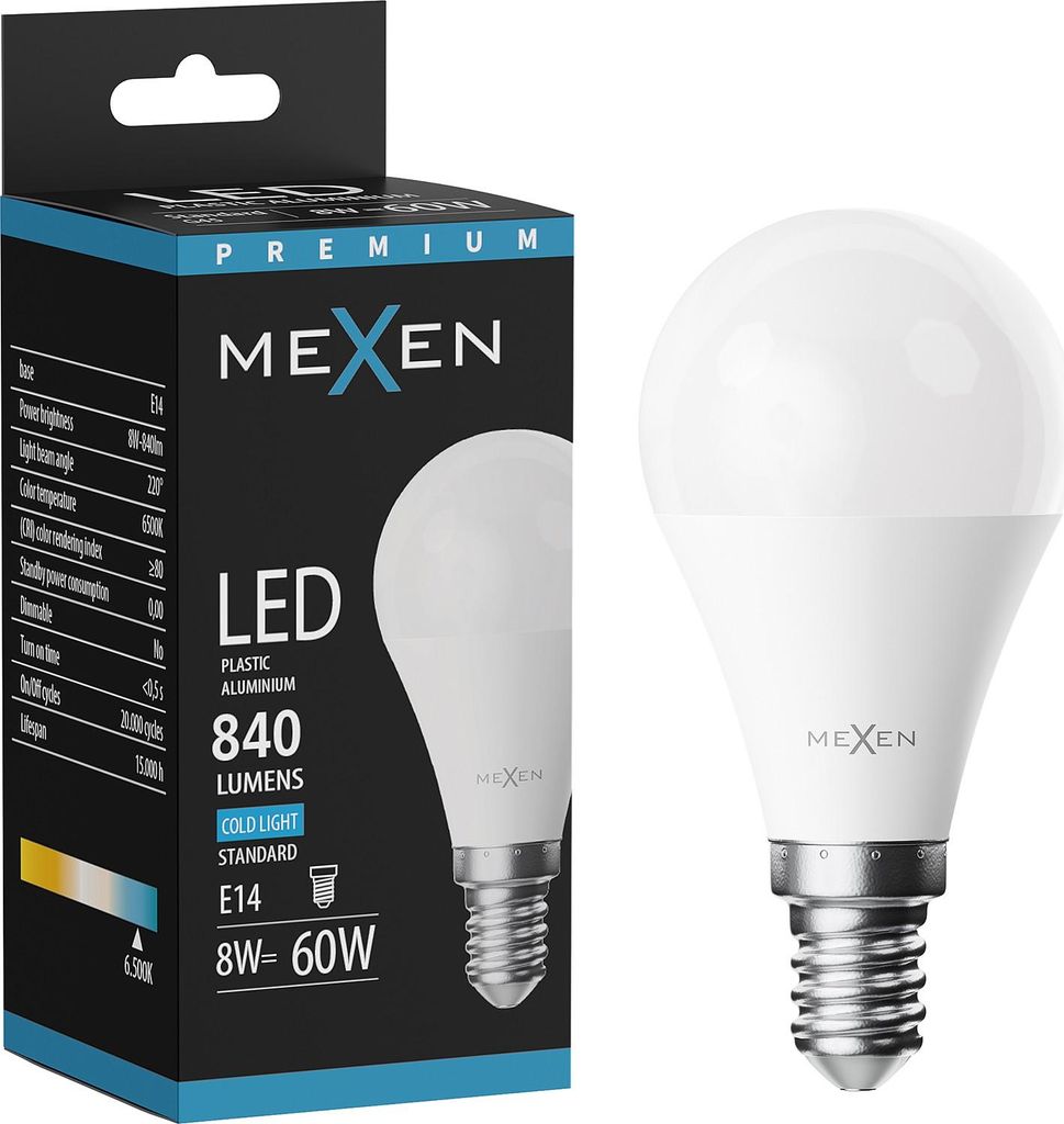 Mexen Nova LED-Lampe E14, G45, 8W, Kaltweiß - 6500K, 840 lm Produktbild 