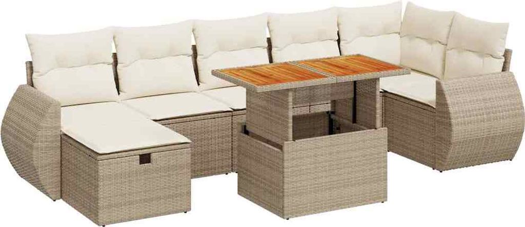 vidaXL 5-tlg. Garten-Sofagarnitur mit Kissen Beige Poly Rattan Akazie