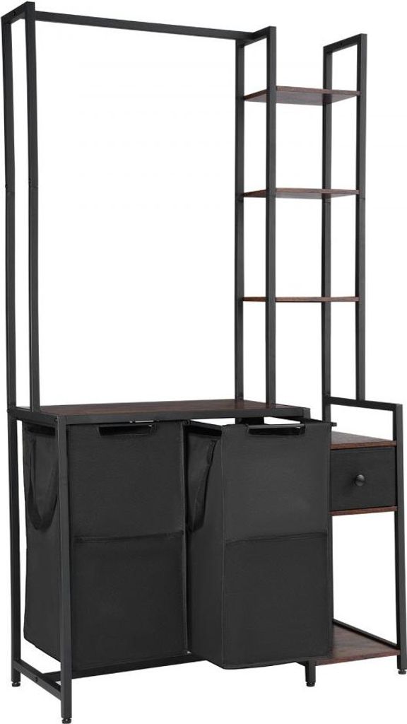 Wäschekorb Wäschesortierer - 2 Fächer aus 600D Oxfordstoff & 1 Schublade - Wäschesammler mit Leiterregalen - Wäschetrenner Wäsche-Sortiersyst...