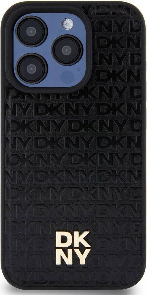 DKNY DKHMP15XPSHRPSK iPhone 15 Pro Max 6.7" schwarz hardcase Leather Monogram Pattern Metal Logo MagSafe Schutzhlle