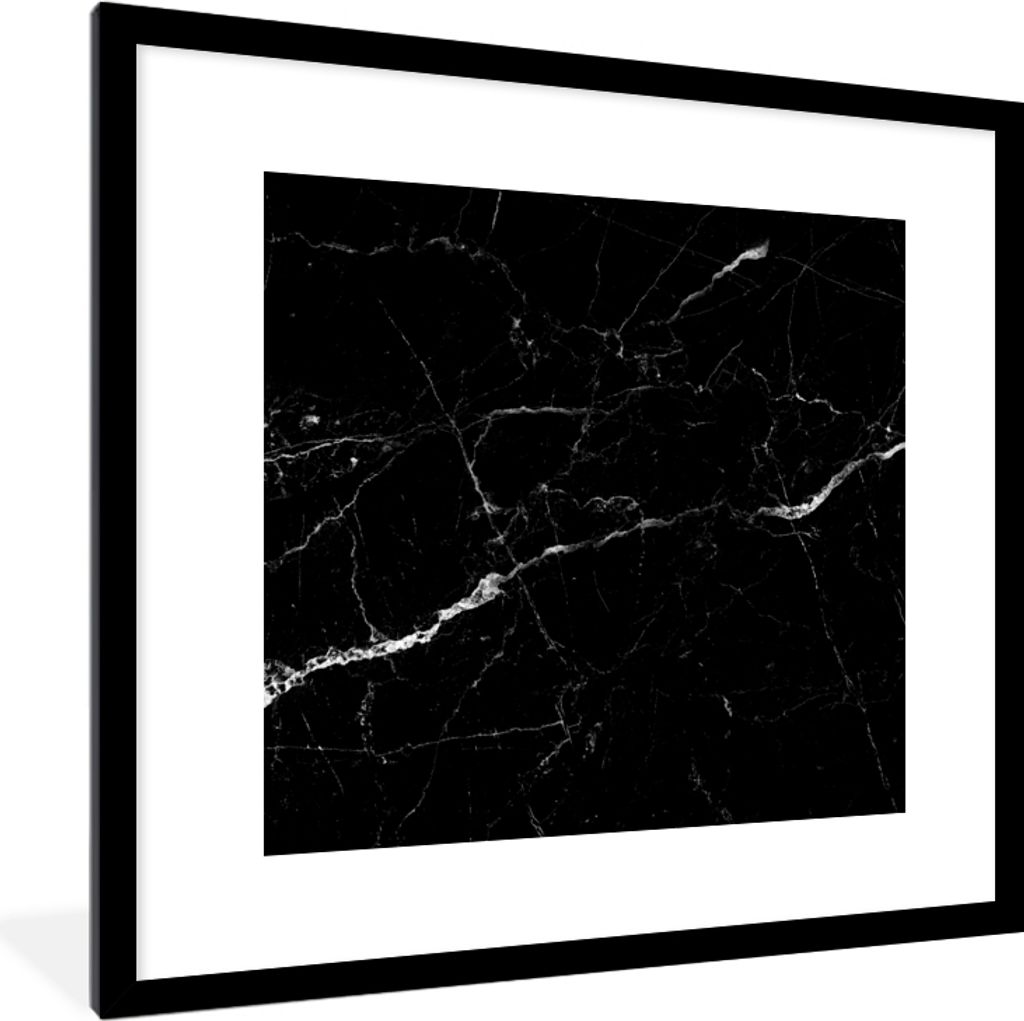 MuchoWow Gerahmtes Poster Marmor - Schwarz - Marmoroptik - Weiß - Luxus - Stein 40x40 cm - Poster mit Schwarzem Bilderrahmen Wandposter Rahmen F...