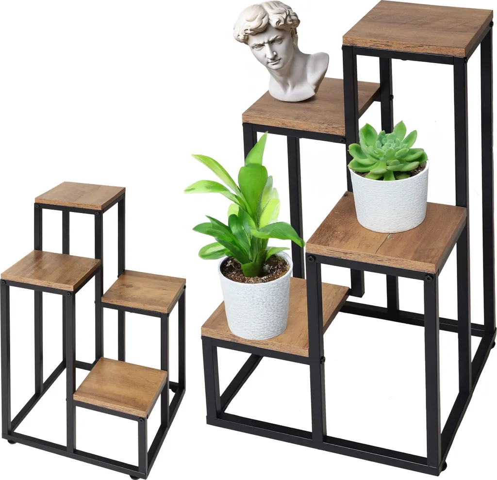 Support en métal pour 4 fleurs Chêne rustique - Porte-plante robuste - 2
