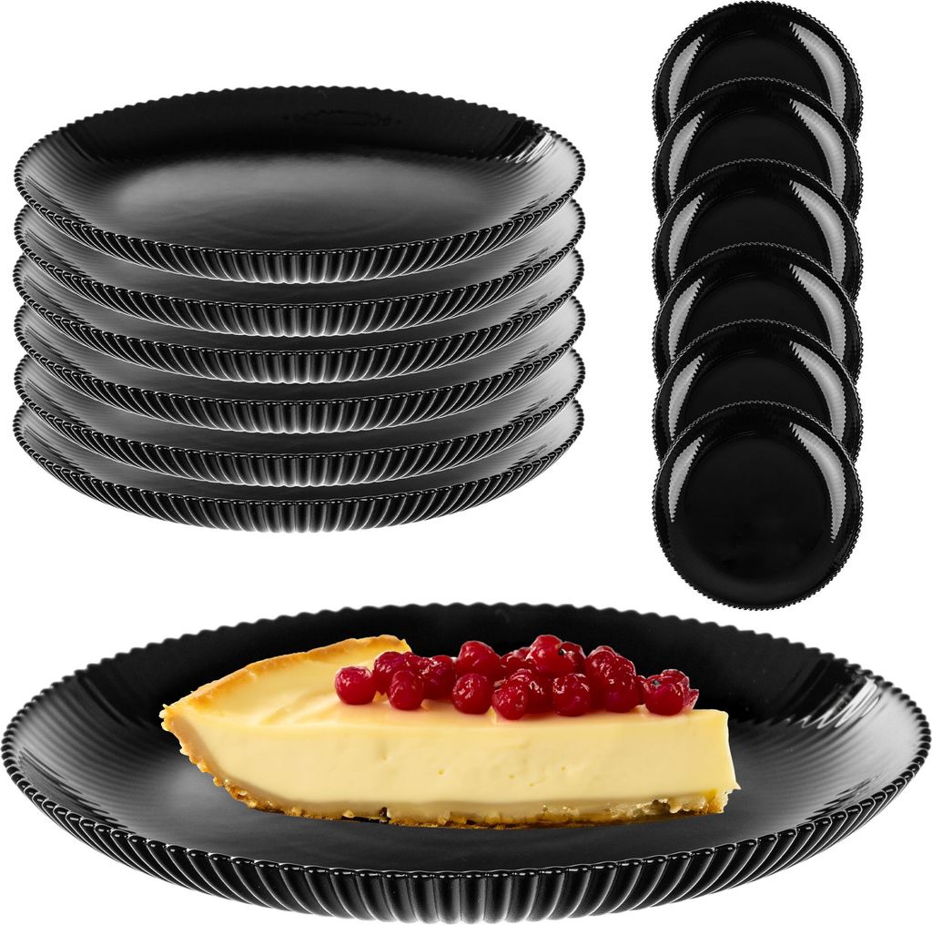 KADAX Dessertteller 19 cm im 6er Set, schwarze Frühstücksteller aus Opalglas, Kuchenteller, kleine Teller für Kuchen, Dessert & Frühstück, Sp...
