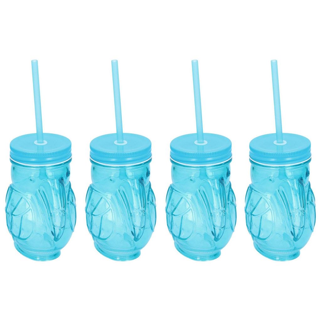 4er Set Trinkgläser in Tukan Optik Cocktail Gläser mit Deckel und Trinkhalm Bar Cocktailgläser Longdrinkgläser Partygläser