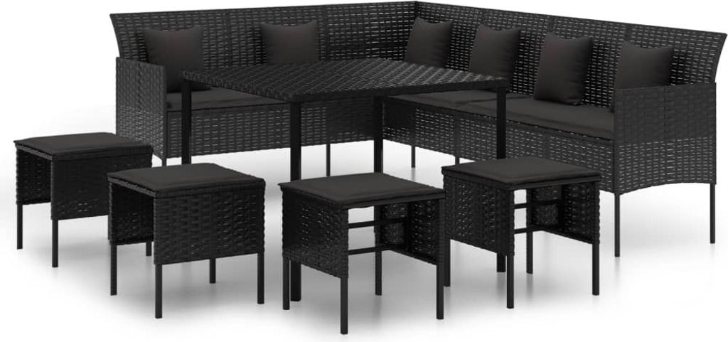 vidaXL 6-dielny záhradný jedálenský set s vankúšmi Black Obrázok produktu 