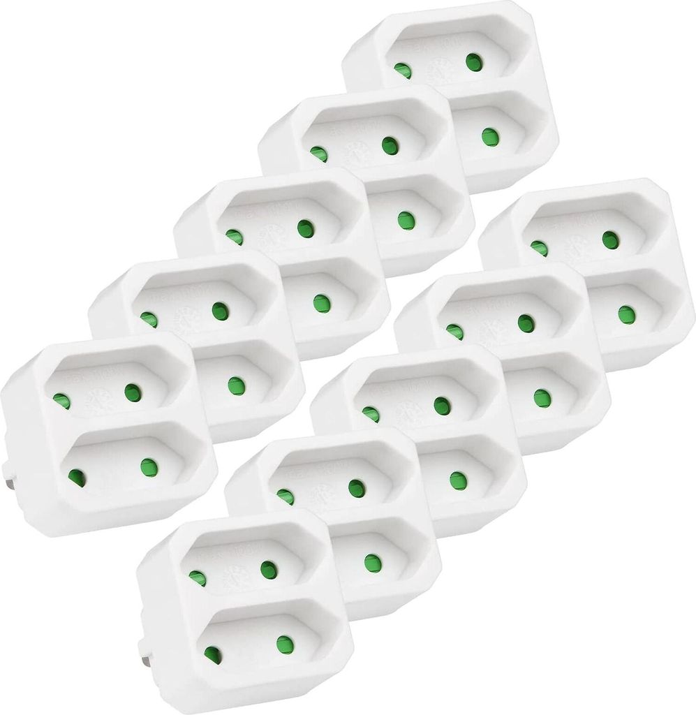Heitech 2-Wege-Steckdosenadapter - 10x Mehrfachsteckdosen ohne Schalter Maximallast 1100 W - Adapterstecker Mehrfachstecker