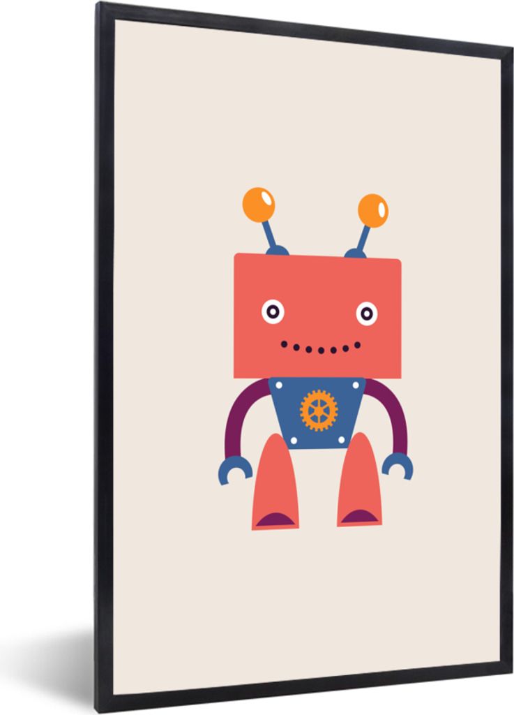 MuchoWow MuchoWow Gerahmtes Poster Roboter - Getriebe - Gesicht - Antenne - Kinder - Jugendliche 20x30 cm - Poster mit zchwarzem Bilderrahmen -...