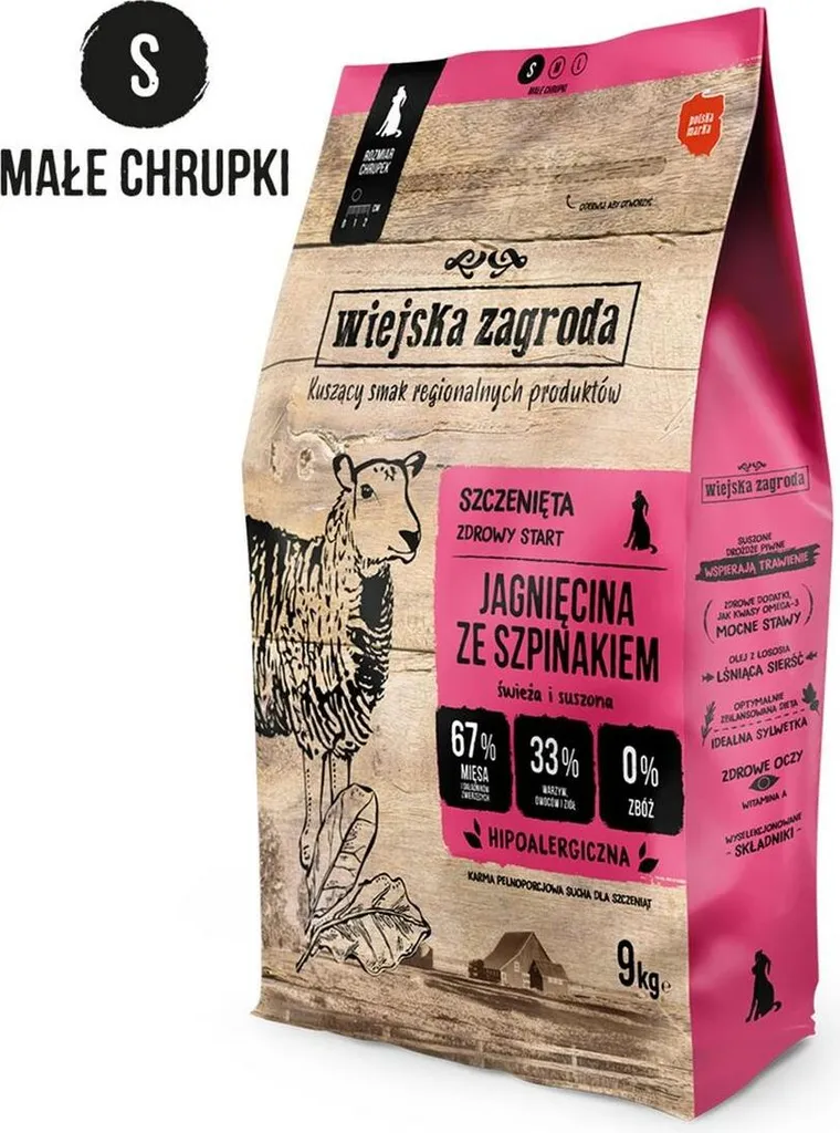 Alimentation Chiot Petite Taille Agneau Épinards - Village Farm 9kg S