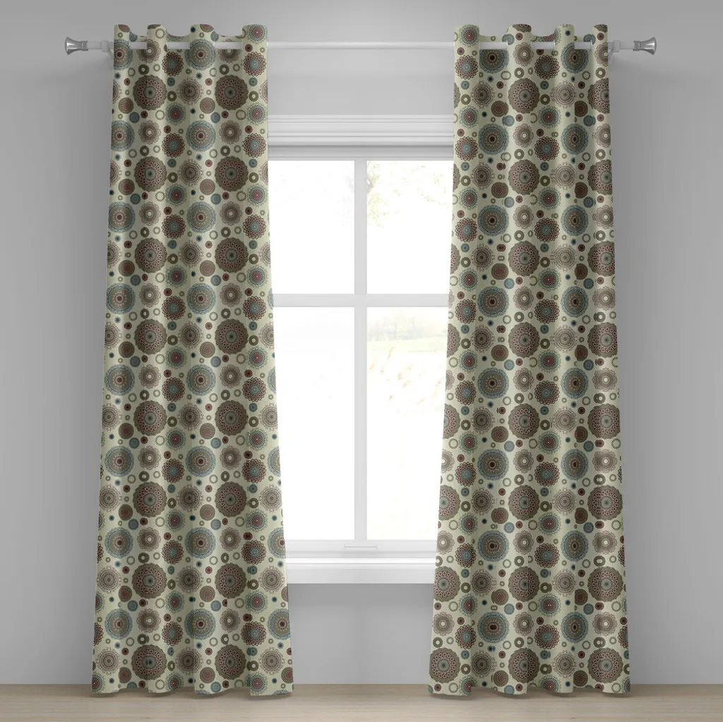 Rideau à œillets vintage avec motifs ronds rétro nostalgique