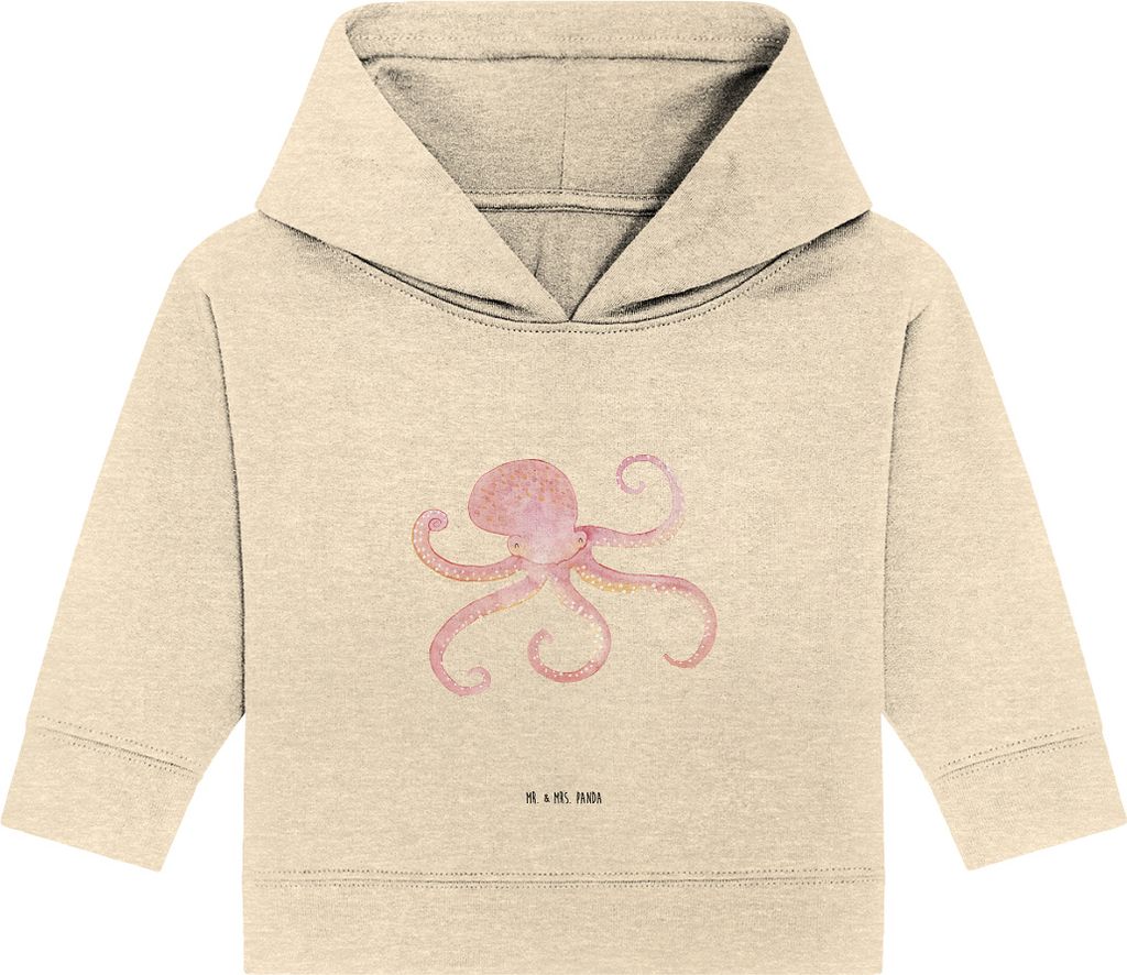 Mr. & Mrs. Panda Organic Baby Hoodie Tintenfisch 12. - 18. Monat - Natural Raw - Geschenk, Kapuzenshirt, Krake, Kapuzensweatshirt, Wasser, Ozean, M...