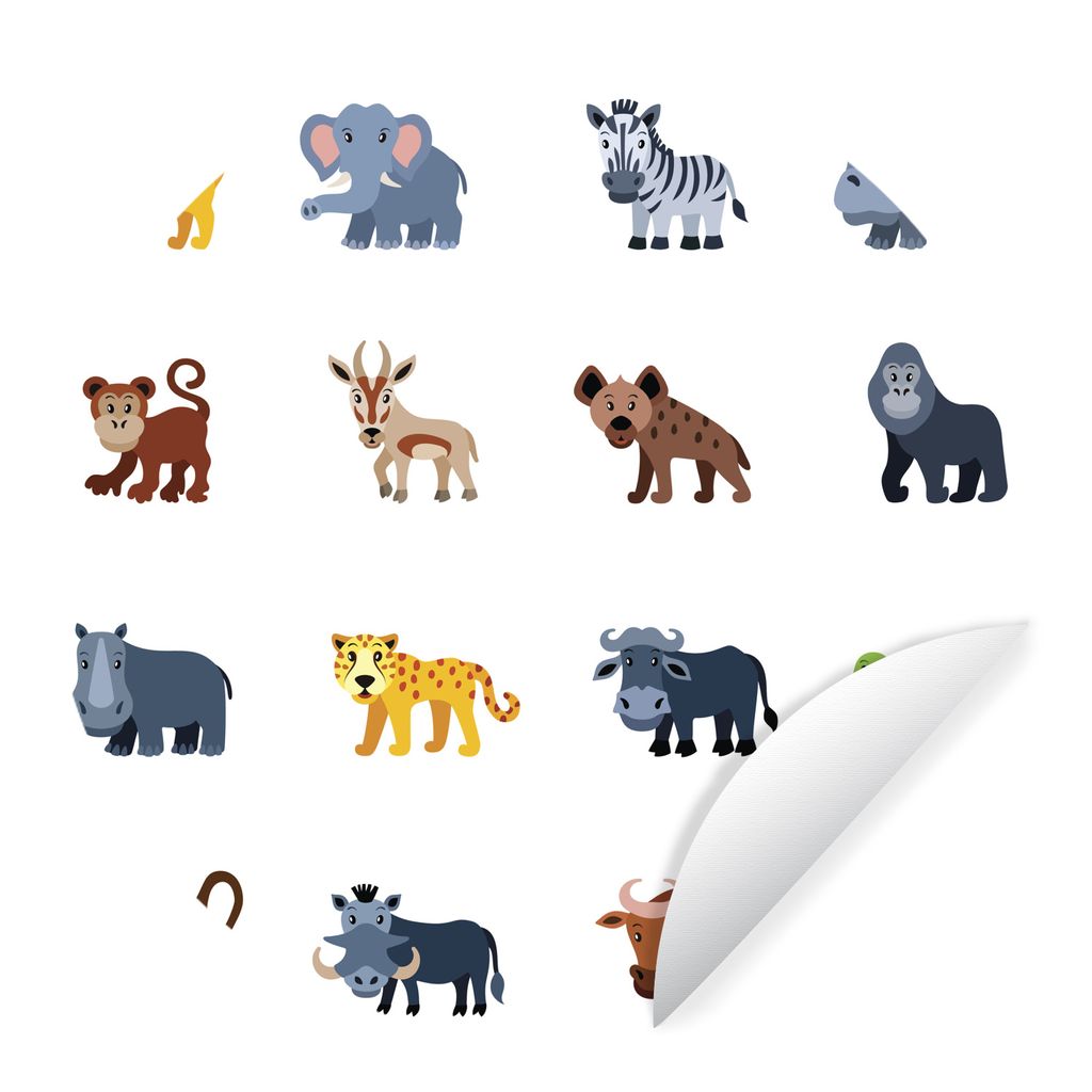 MuchoWow Runde Wandtattoo - Wandsticker Tapete Aufkleber Eine Illustration der großen Fünf als Emoji Ø 30 cm Selbstklebend und Repositionierba...