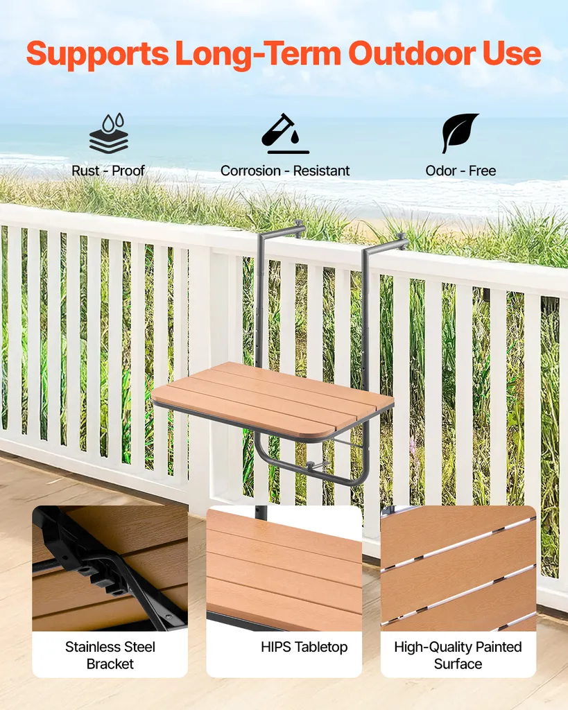 Table de Balcon VEVOR 595x400 mm avec Support Rabattable pour Rambarde - 2