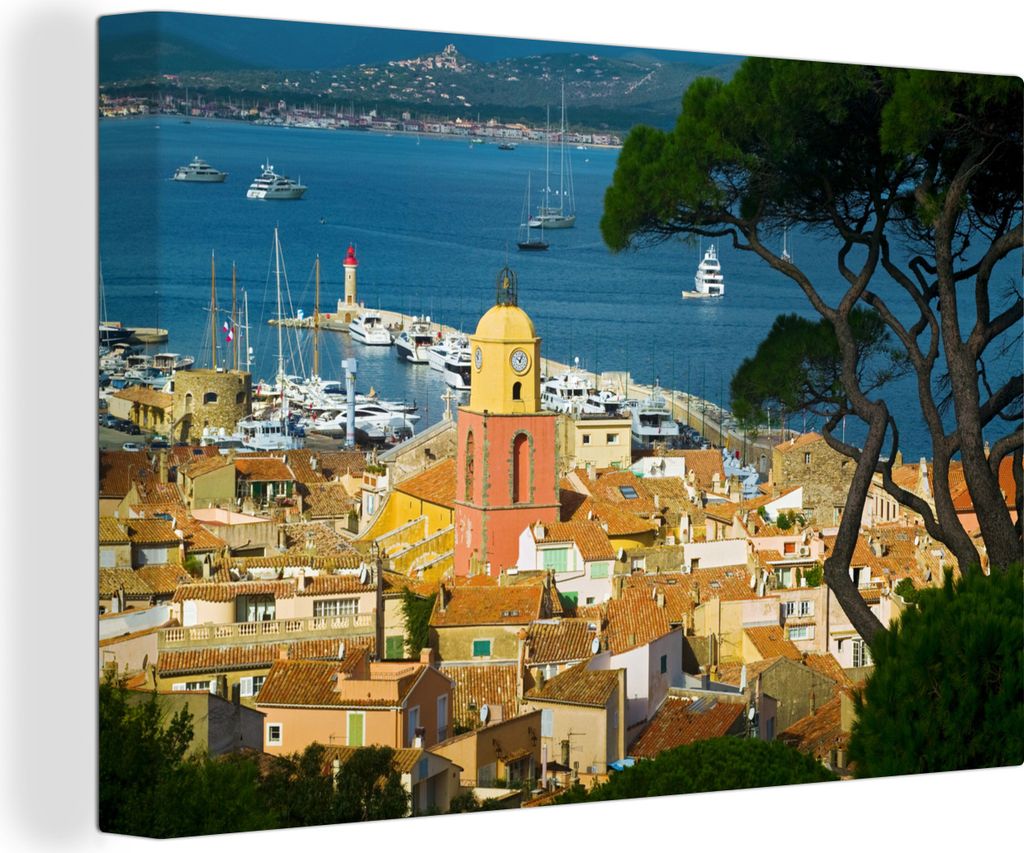 OneMillionCanvasses - Leinwandbilder - 140x90 cm, Blick auf die französische Hafenstadt Saint-Tropez, Wandbilder Kunstdruck Wanddekoration - Fot...