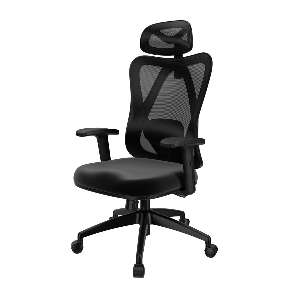 POKAR Bürostuhl Ergonomischer mit Adaptiver Rückenlehne, Farbe:Schwarz