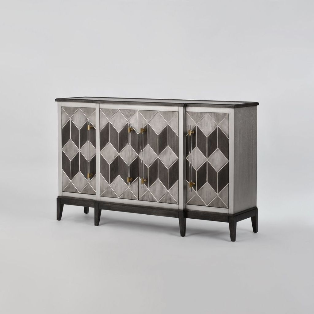 Stilig ST504 Kommode, Intarsie 3D-Effekt, graue Holzstruktur, 152x42x92cm