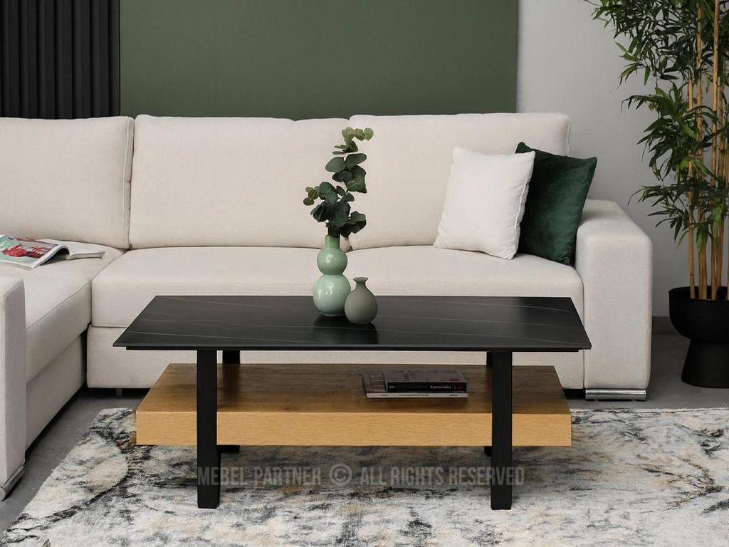 RUSLAN Couchtisch – schwarzer Marmor / Eiche