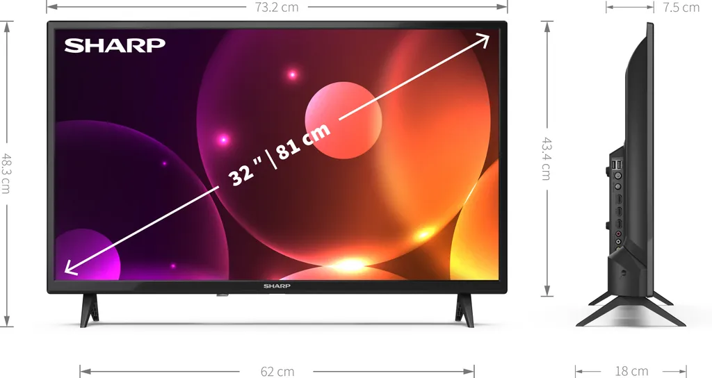 Téléviseur HD SHARP 32FA2E de 81 cm avec écran LED et ports HDMI USB Noir