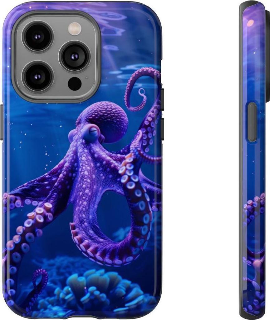 Lila Oktopus in Unterwasserwelt – Hülle Kompatibel mit iPhone 14 Pro