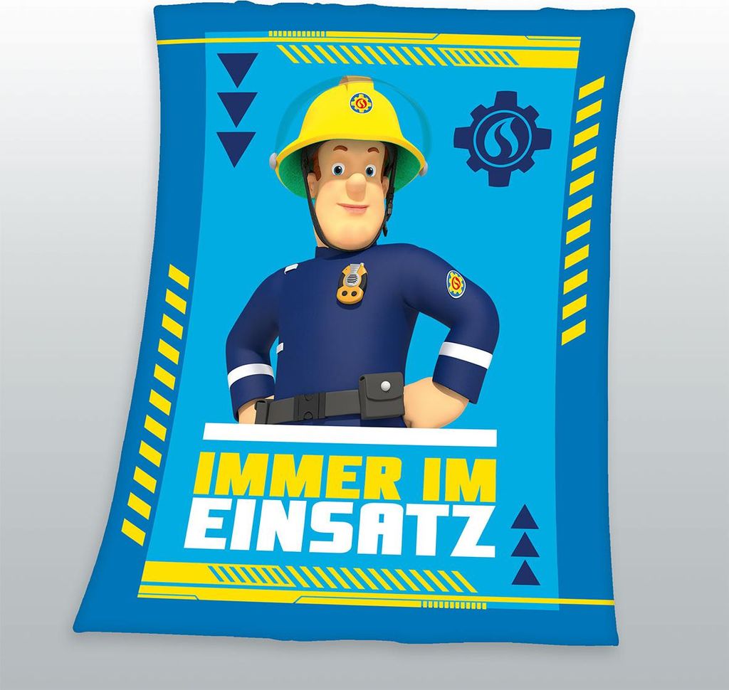 A cartoon character of a firefighter is shown on a blue background with yellow accents and text.
