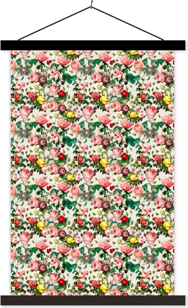 MuchoWow Textilposter Blumen - Collage - Farben 60x90 cm mit schwarzem Rahmen - Poster Wohnzimmer