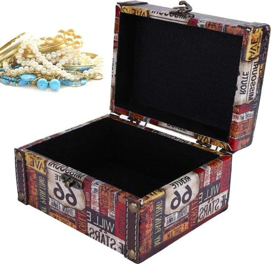 Coffret à bijoux style rétro en bois sculpté pour parures et bagues