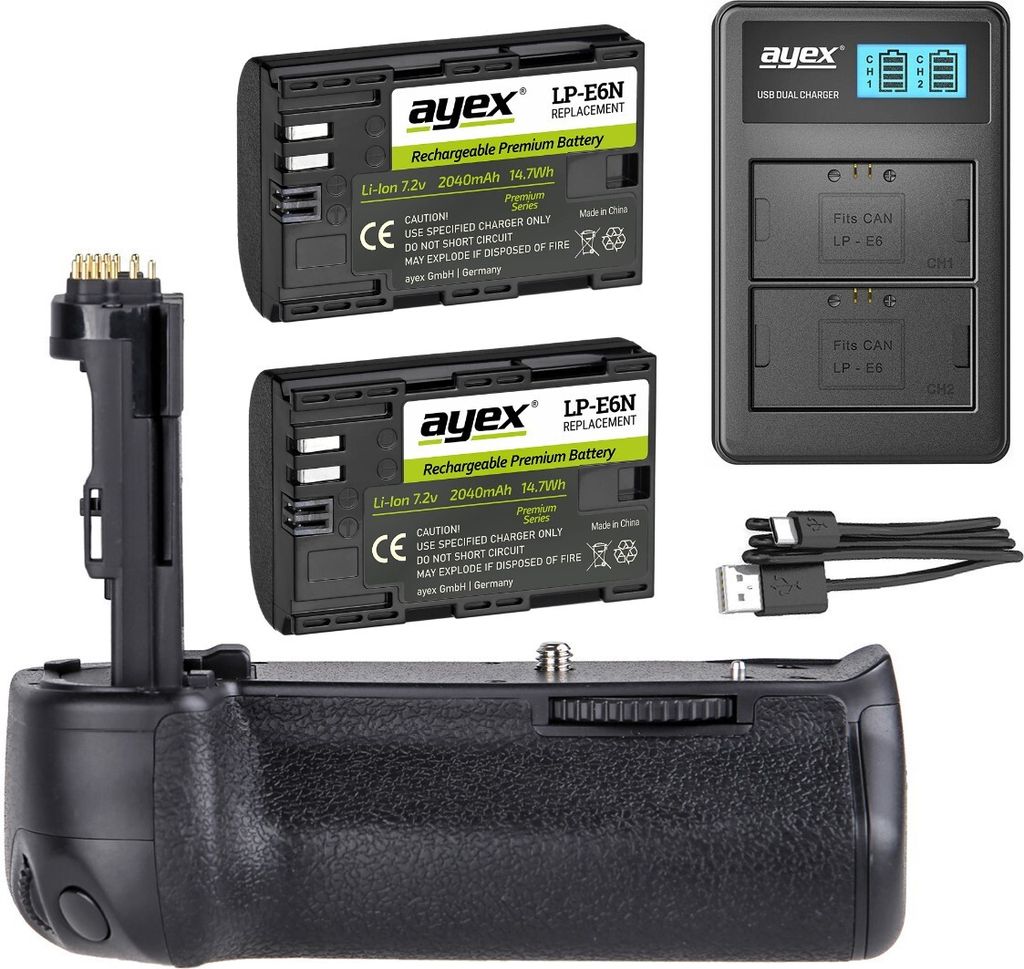 Batteriegriff Set für Canon EOS 5D Mark III + 2x LP-E6N Akku + 1x USB Dual Ladegerät wie BG-E11