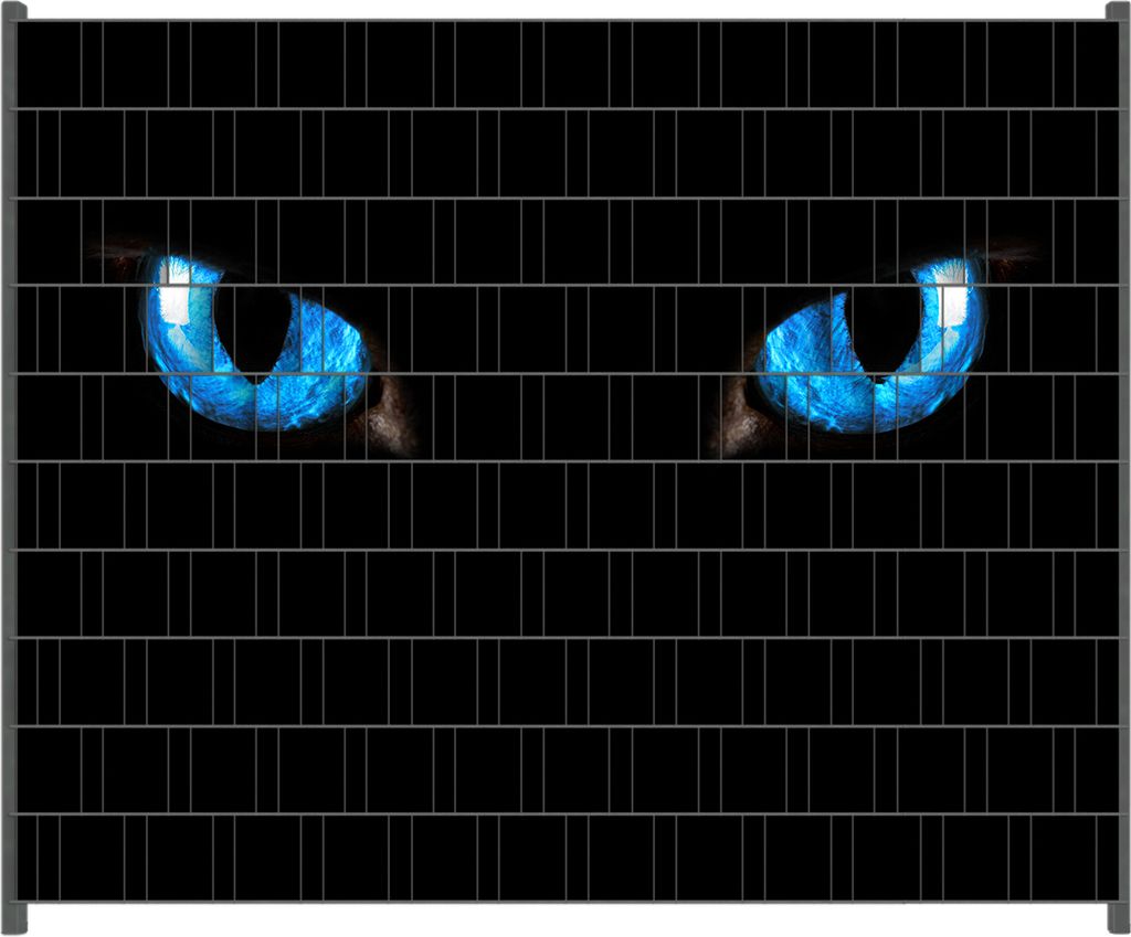 Wallario Zaunsichtschutz mit Motiv Blaue Katzenaugen bei Nacht für Ein- und Doppelstabmatten Zäune in der Größe 250 x 200 cm