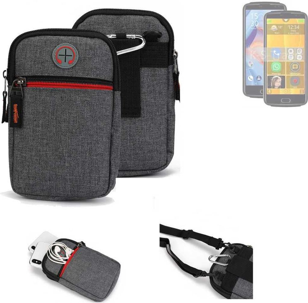 K-S-Trade Holster Gürteltasche kompatibel mit Bea-fon M7 Handy Tasche Schutz Hülle grau Zusatzfächer 1x