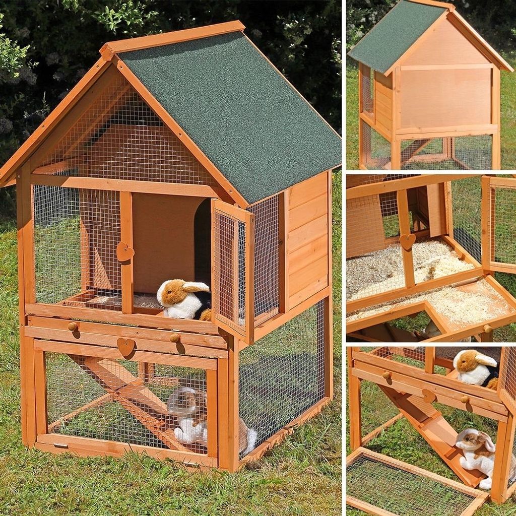 Hasenstall Kleintierstall Kaninchenstall Kaninchen Käfig Gehege Stall 2 Etagen X