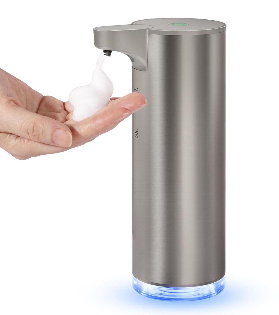 Automatischer Schaumseifenspender aus Edelstahl, elektrischer Seifenspender mit LED-Beleuchtung, berührungslos für Küche und Bad, hygienischer S...