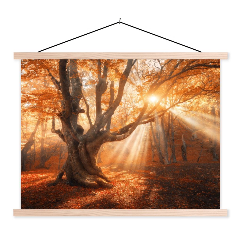 MuchoWow Textilposter Baum - Natur - Herbst 120x90 cm mit holzfarbenen Rahmen - Magnetisch