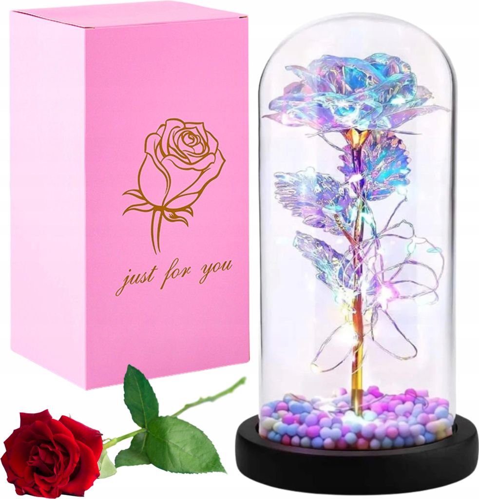 Montessa Ewige Rose im Glas mit LED-Licht, "Die Schöne und Produktbild 