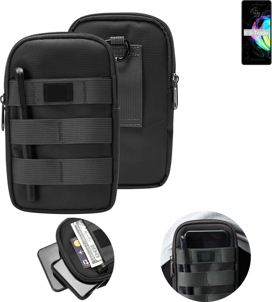K-S-Trade Holster Gürtel Tasche kompatibel mit Motorola Edge 20 Handy Tasche Schutz Hülle dunkel-grau viele Fächer, 1x