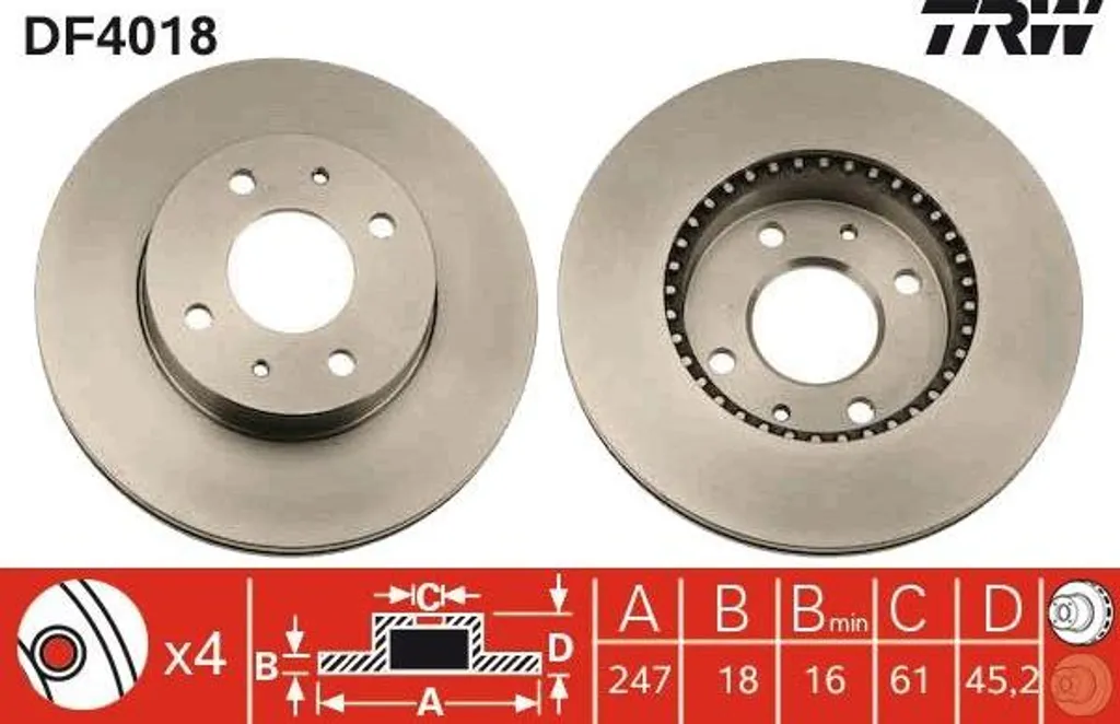 Disque de frein TRW DF4018 OE 402060M802 pour Nissan Almera de qualité