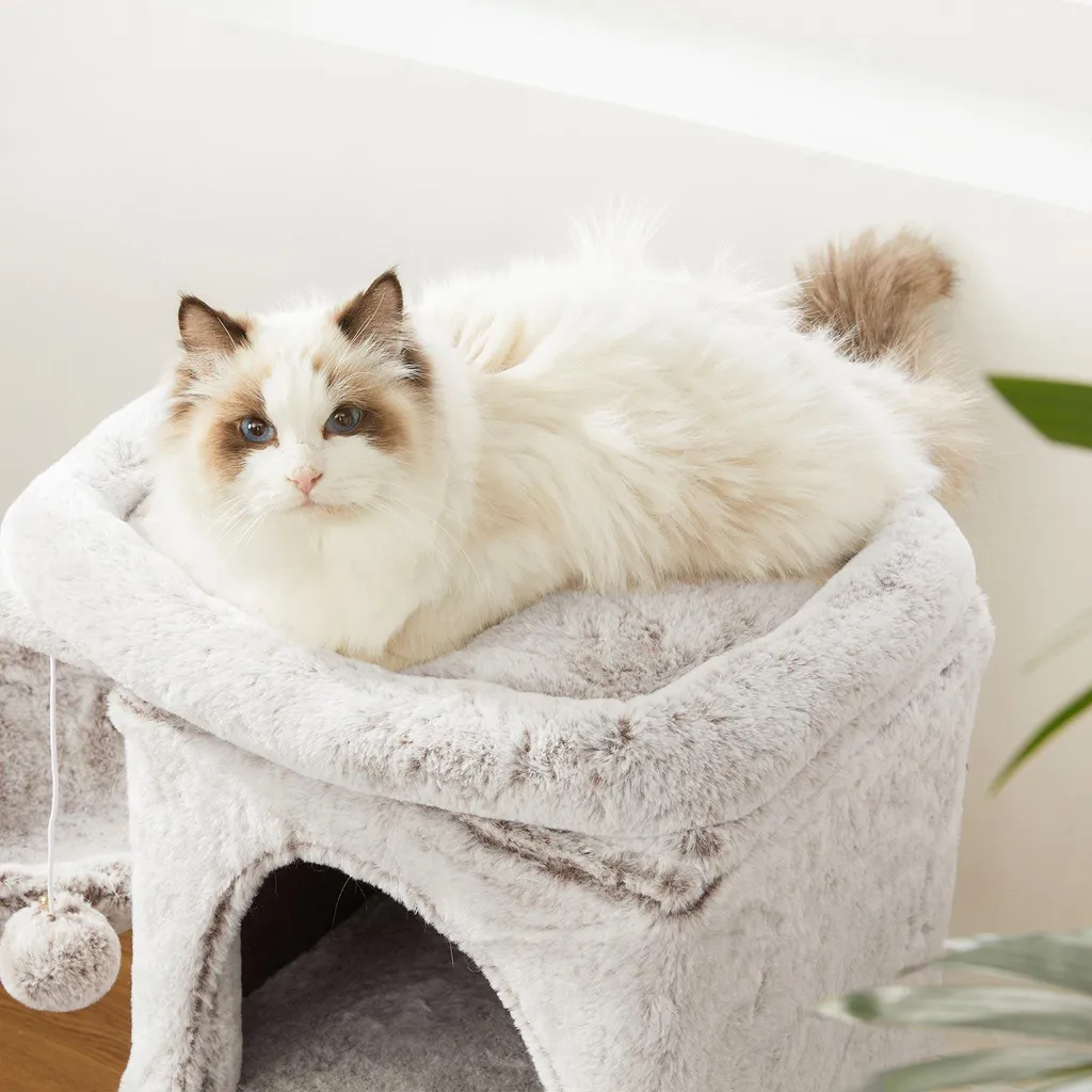 Arbre à chat compact marron clair pour chaton avec plateforme en velours - 5