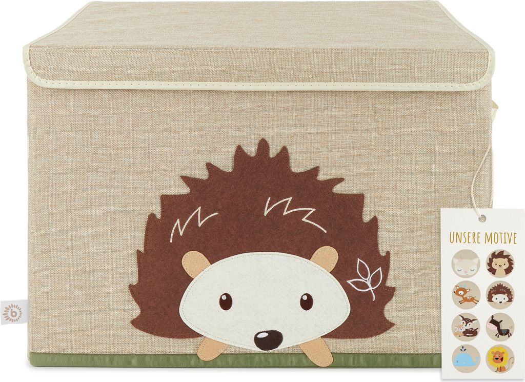 Bieco Igel Spielzeug Aufbewahrung für Baby- & Kleinkinderzimmer | Spielzeugkiste Waldtiere | große Kiste mit Deckel | Spielzeugbox mit Deckel Auf...