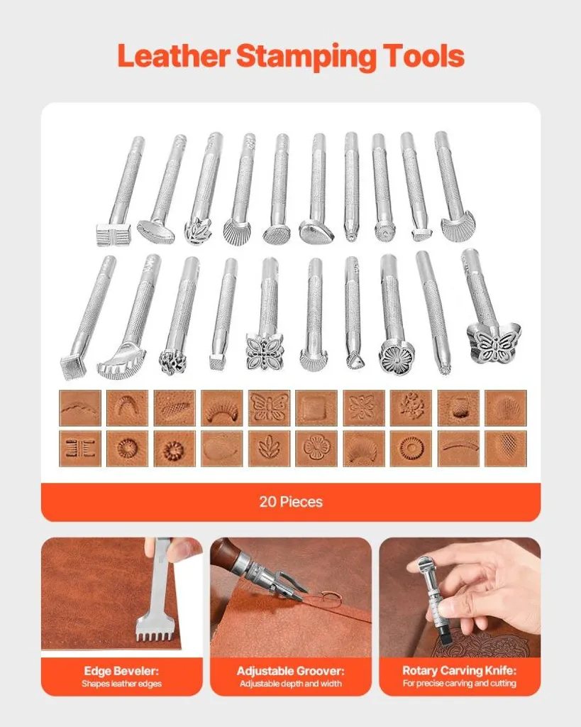 Set d'outils cuir 72 pièces pour couture, gaufrage et estampage manuel - 3