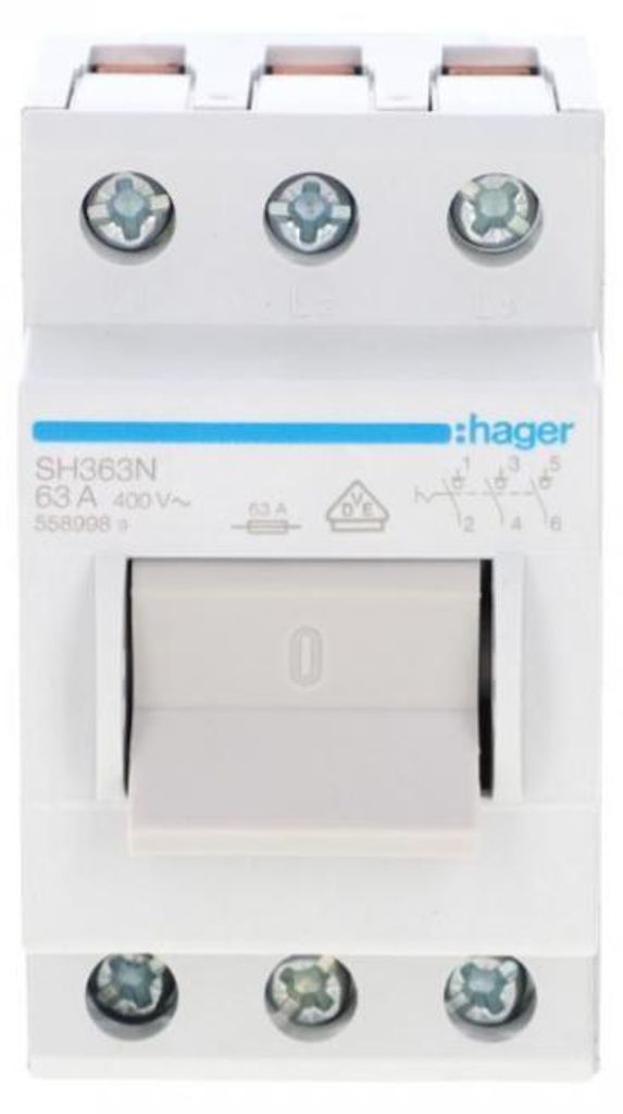 Hager SH363N, 3P, Grau, 400 V, 50 - 60 Hz, 43,8 mm, 77 mm Produktbild 