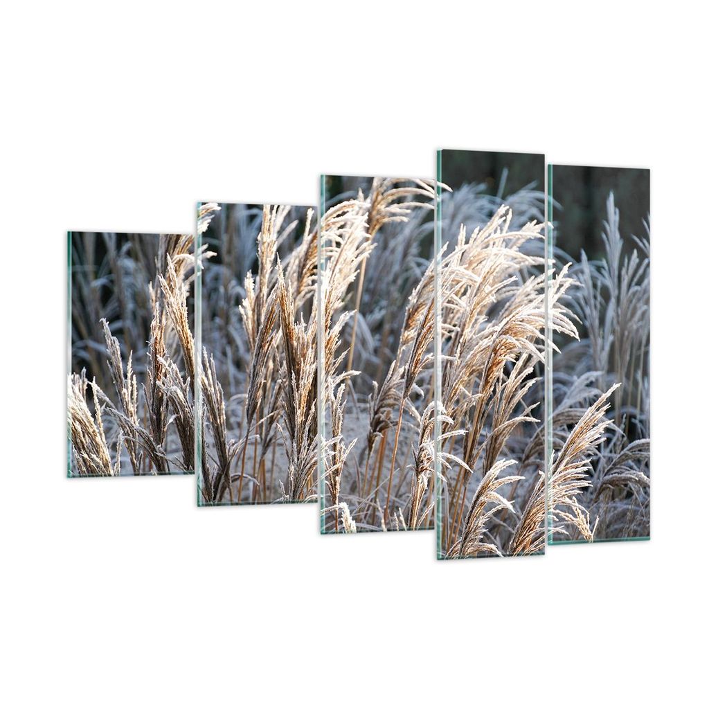 Bilder auf glas - 5 Teile - Stock Ähren Boho - 150x100cm - Glasbilder - Wandbilder - Bilder - zum Aufhängen bereit - Wanddekoration aus Glas - Gl...