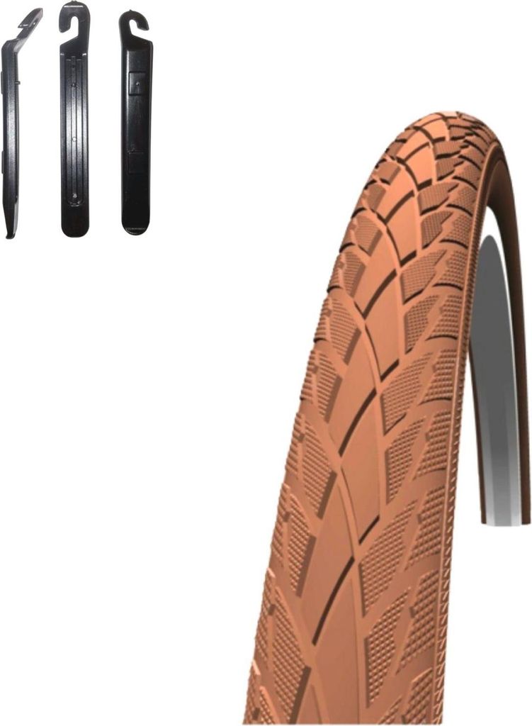 1 x Schwalbe Road Cruiser Braun Reflex Fahrradreifen Decke 42-622 (28 x 1.60) inkl. 3 Reifenheber