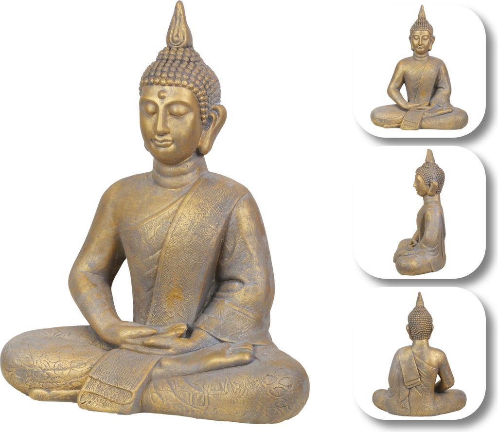 Buddha Statue Skulptur Figur Indien Asien Yoga Meditation Deko Feng Shui Steinoptik Outdoor Dekoration Sitzend - bronze - 48 cm