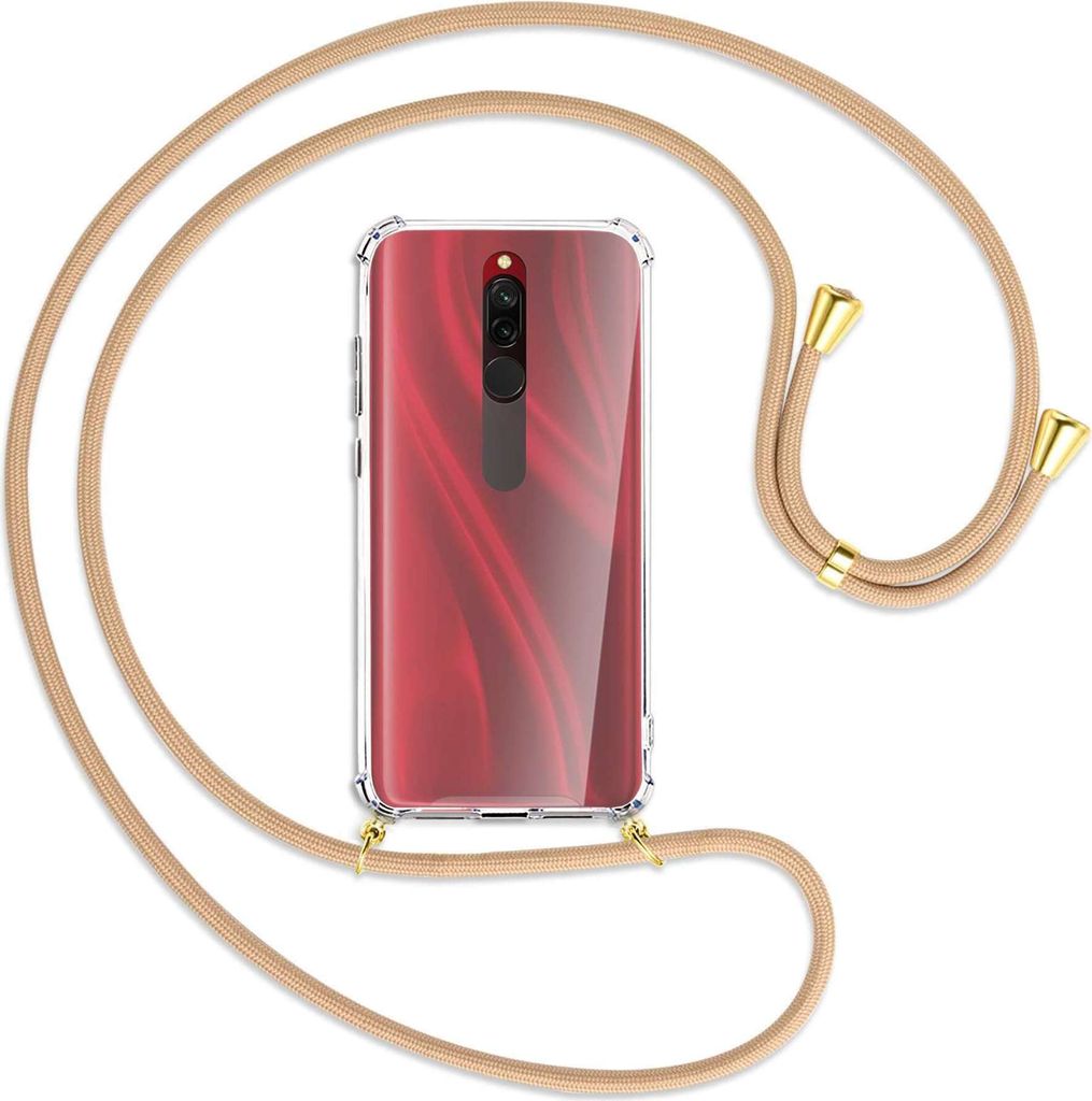 Handykette Backcover-Schutzhülle mit Band (Metall goldfarben) für Xiaomi Redmi 8 - beige