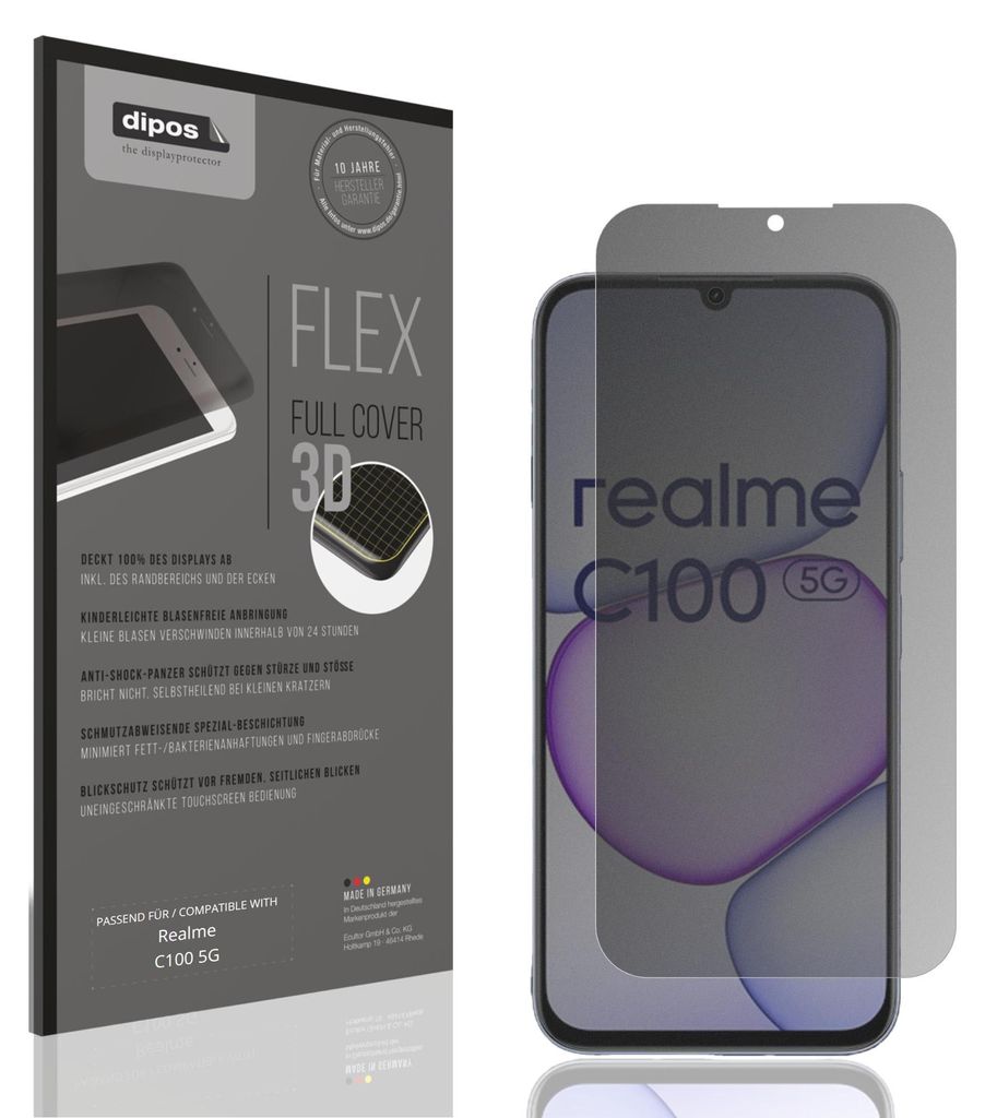 Full Cover Privacy Blickschutzfolie für Realme C100 5G Folie Anti-Shock