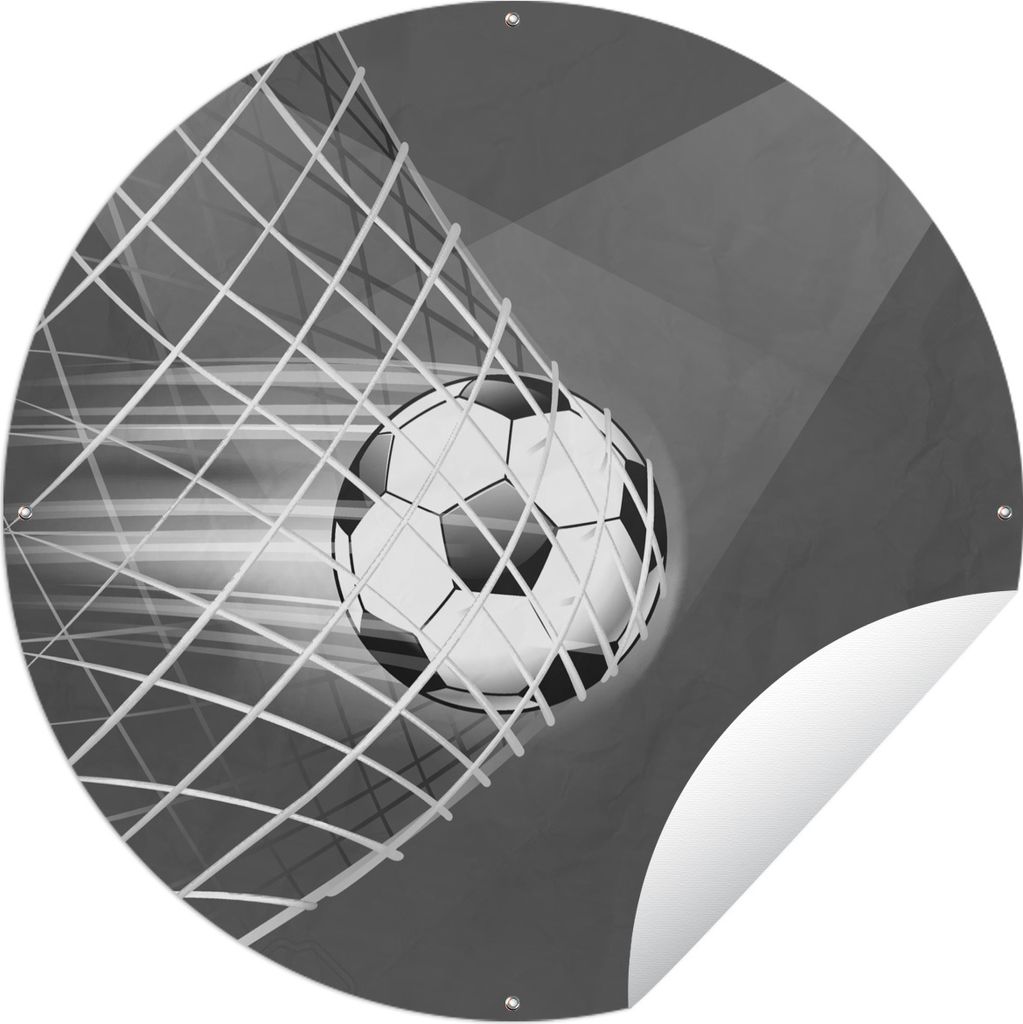 MuchoWow Gartenposter Outdoor-Poster Rund Eine Illustration eines Fußballs im Netz - Jungen - Mädchen - Kinder Ø 150 cm Gartendeko Rundes Post...