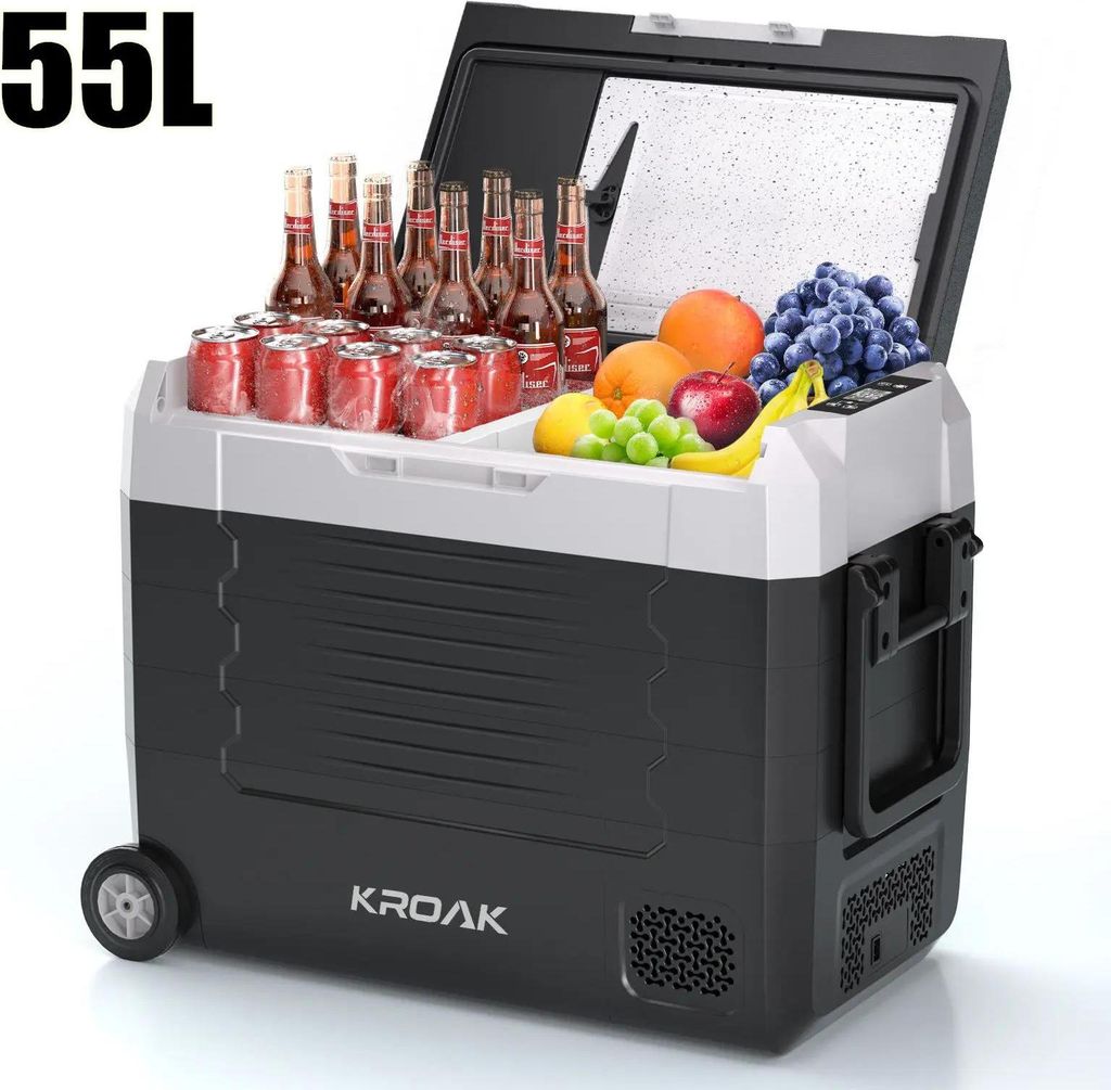 Tragbare Auto Kühlbox Gefrierbox - Kompressor Kühlbox 55L Standard - Dual Zone - 12/24V DC 240V AC - Rollen - -20 bis +20 °C Camping
