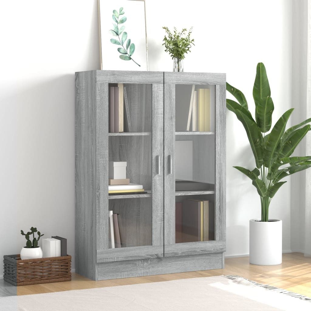 vidaXL Vitrinenschrank Grau Sonoma 82,5x30,5x115 cm Holzwerkstoff - Vitrinenschrank - Vitrinenschränke - Bücherschrank - Bücherregal
