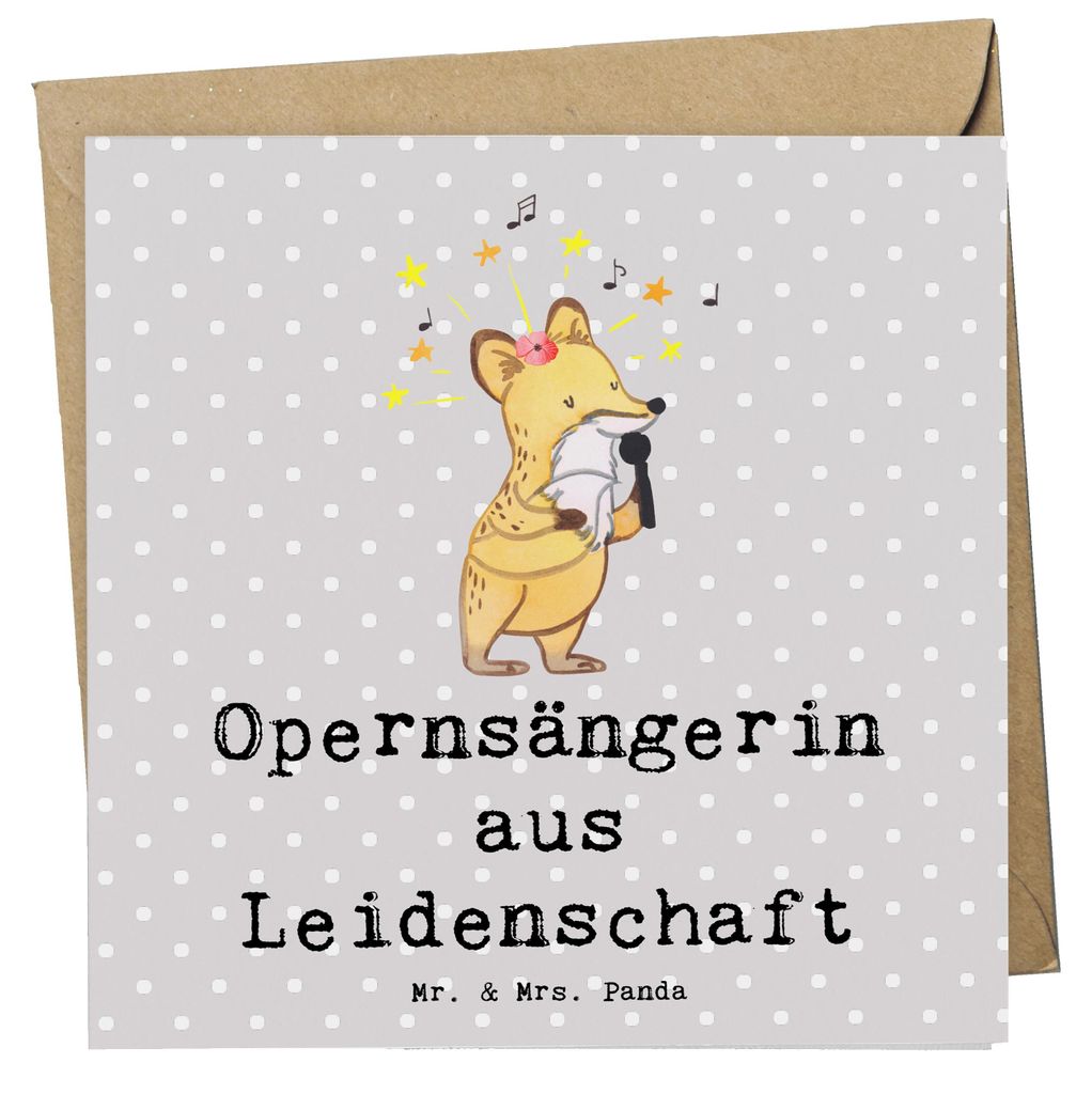 Mr. & Mrs. Panda Grußkarte Opernsängerin Leidenschaft - Grau Pastell - Geschenk, Klappkarte, Glückwunschkarte, faltkarte, doppelkarte, anlasskarte