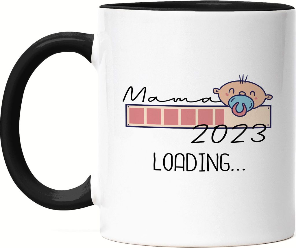 Mama Loading 2023 Tasse Schwarz für werdende Mütter zur Geburt Tochter Sohn Ich werde Mama Geschenk Tasse Babynews