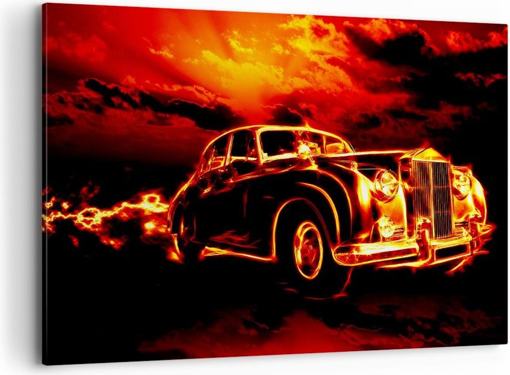 Bild auf Leinwand - Leinwandbild - Vögel Brücke Gebäude Auto - 100x70cm - Wand Bild - Wanddeko - Leinwanddruck - Bilder - Kunstdruck - Wanddekor...