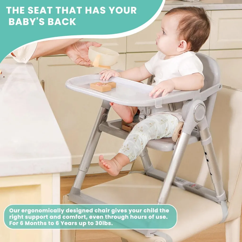 Chaise haute repas bébé grise multi-usage, idéale pour petits espaces - 3